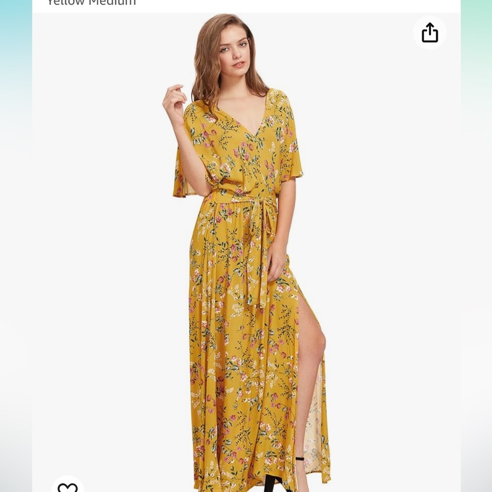 Milumia Women's Boho Vintage Print Split Tie Waist Maxi Dress Yellow Medium